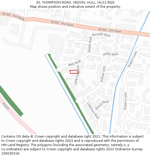 20, THOMPSON ROAD, HEDON, HULL, HU12 8QQ: Location map and indicative extent of plot