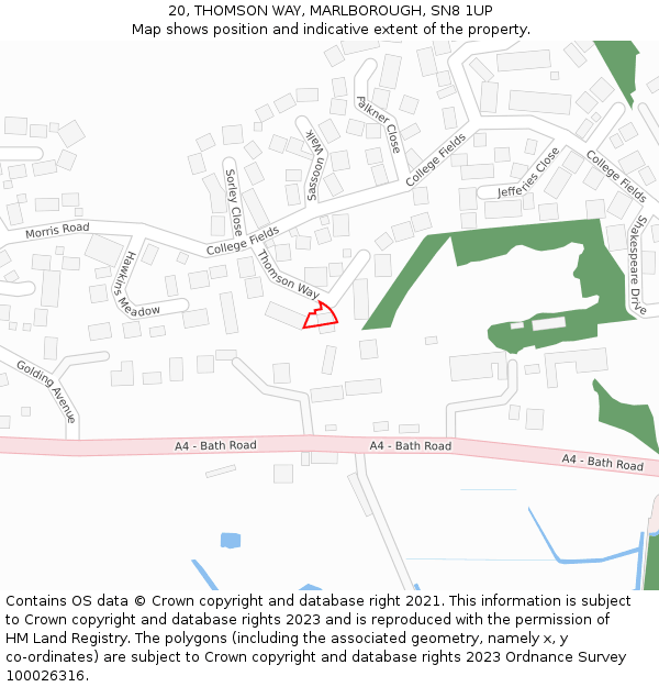 20, THOMSON WAY, MARLBOROUGH, SN8 1UP: Location map and indicative extent of plot