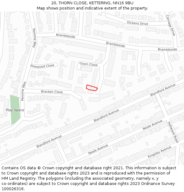 20, THORN CLOSE, KETTERING, NN16 9BU: Location map and indicative extent of plot