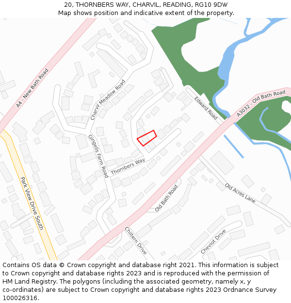 20, THORNBERS WAY, CHARVIL, READING, RG10 9DW: Location map and indicative extent of plot