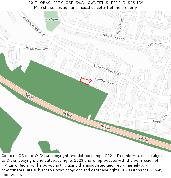 20, THORNCLIFFE CLOSE, SWALLOWNEST, SHEFFIELD, S26 4SY: Location map and indicative extent of plot