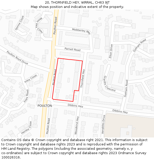 20, THORNFIELD HEY, WIRRAL, CH63 9JT: Location map and indicative extent of plot