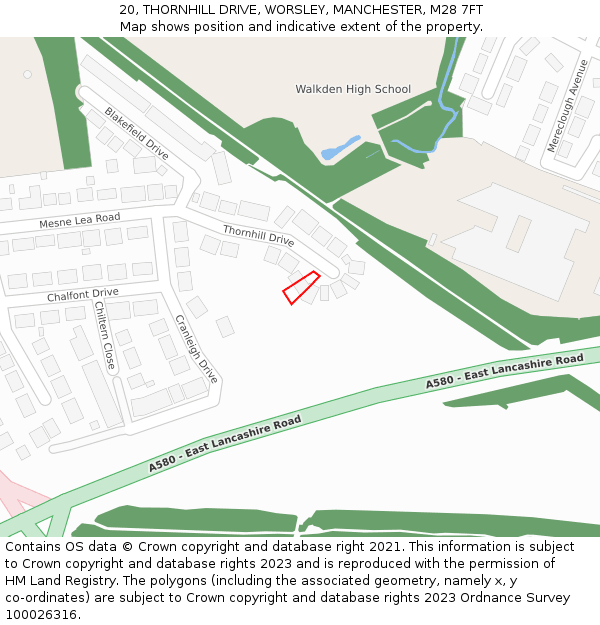 20, THORNHILL DRIVE, WORSLEY, MANCHESTER, M28 7FT: Location map and indicative extent of plot