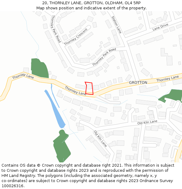 20, THORNLEY LANE, GROTTON, OLDHAM, OL4 5RP: Location map and indicative extent of plot