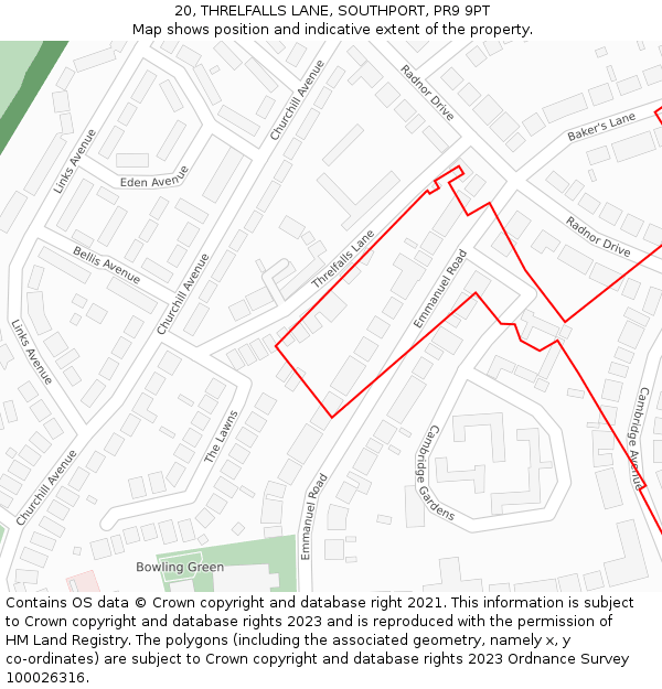 20, THRELFALLS LANE, SOUTHPORT, PR9 9PT: Location map and indicative extent of plot