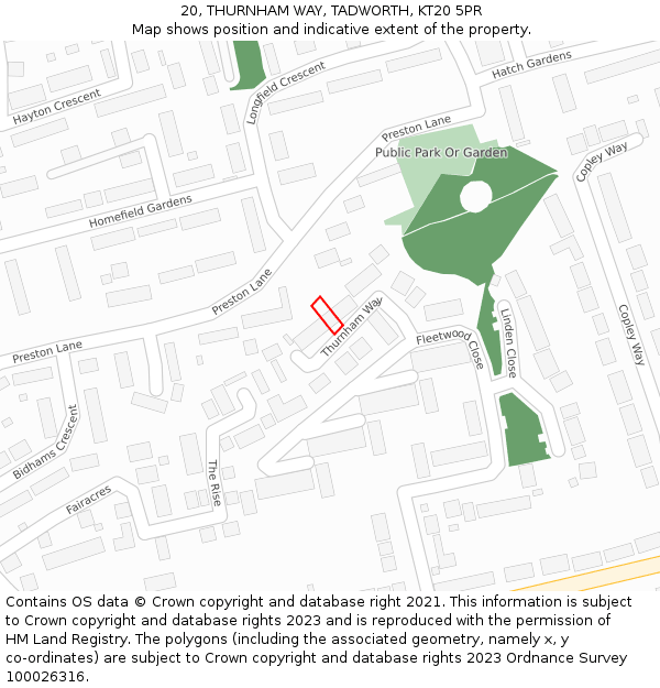 20, THURNHAM WAY, TADWORTH, KT20 5PR: Location map and indicative extent of plot