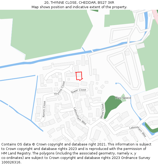20, THYNNE CLOSE, CHEDDAR, BS27 3XR: Location map and indicative extent of plot