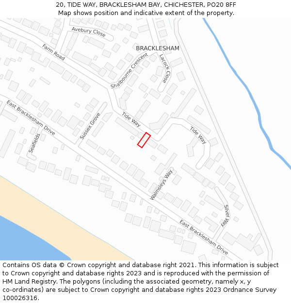 20, TIDE WAY, BRACKLESHAM BAY, CHICHESTER, PO20 8FF: Location map and indicative extent of plot