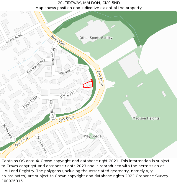 20, TIDEWAY, MALDON, CM9 5ND: Location map and indicative extent of plot