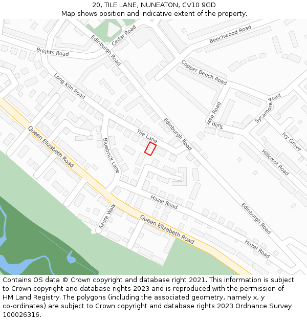 20, TILE LANE, NUNEATON, CV10 9GD: Location map and indicative extent of plot