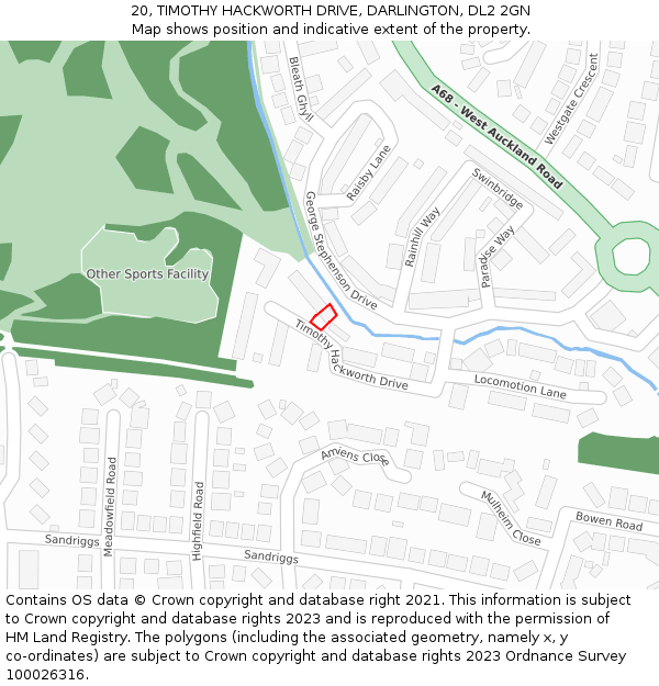 20, TIMOTHY HACKWORTH DRIVE, DARLINGTON, DL2 2GN: Location map and indicative extent of plot