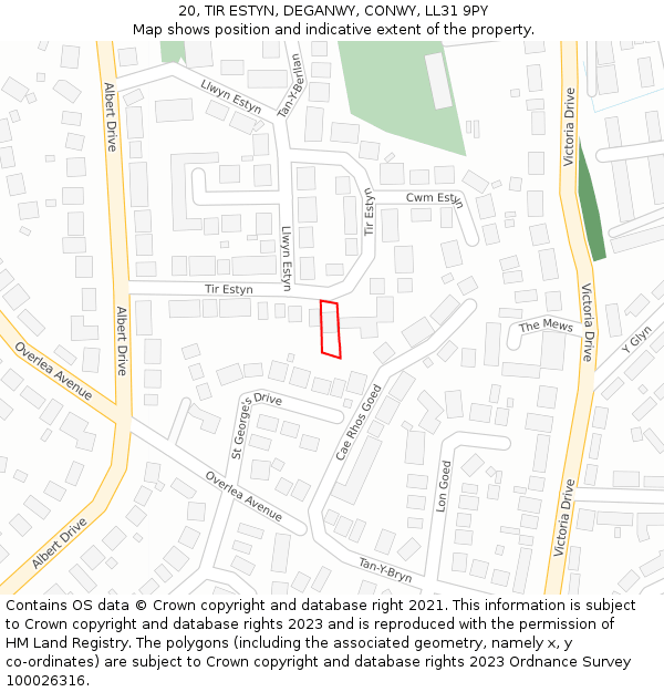 20, TIR ESTYN, DEGANWY, CONWY, LL31 9PY: Location map and indicative extent of plot