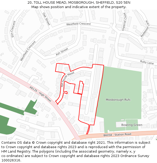 20, TOLL HOUSE MEAD, MOSBOROUGH, SHEFFIELD, S20 5EN: Location map and indicative extent of plot