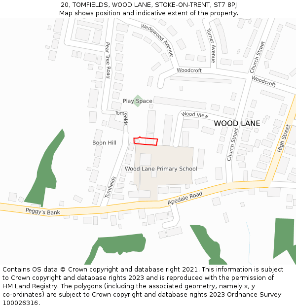 20, TOMFIELDS, WOOD LANE, STOKE-ON-TRENT, ST7 8PJ: Location map and indicative extent of plot