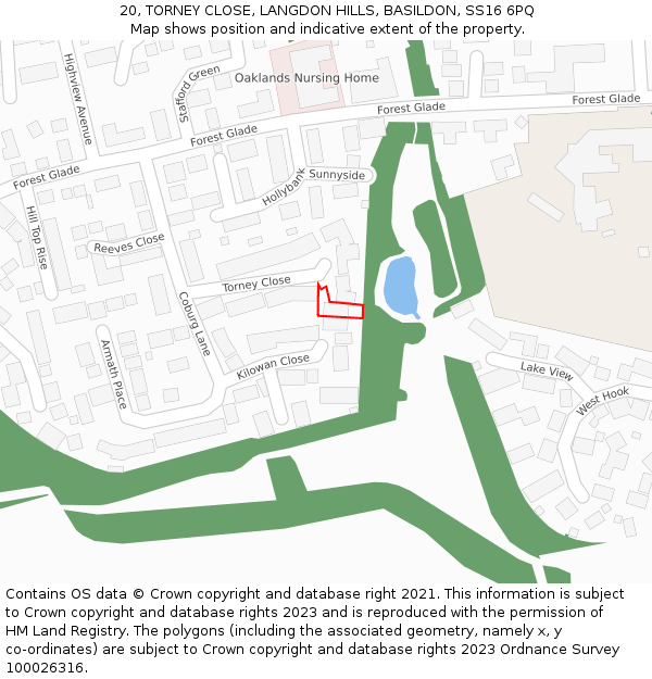 20, TORNEY CLOSE, LANGDON HILLS, BASILDON, SS16 6PQ: Location map and indicative extent of plot