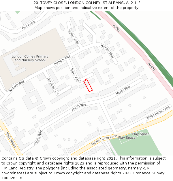 20, TOVEY CLOSE, LONDON COLNEY, ST ALBANS, AL2 1LF: Location map and indicative extent of plot