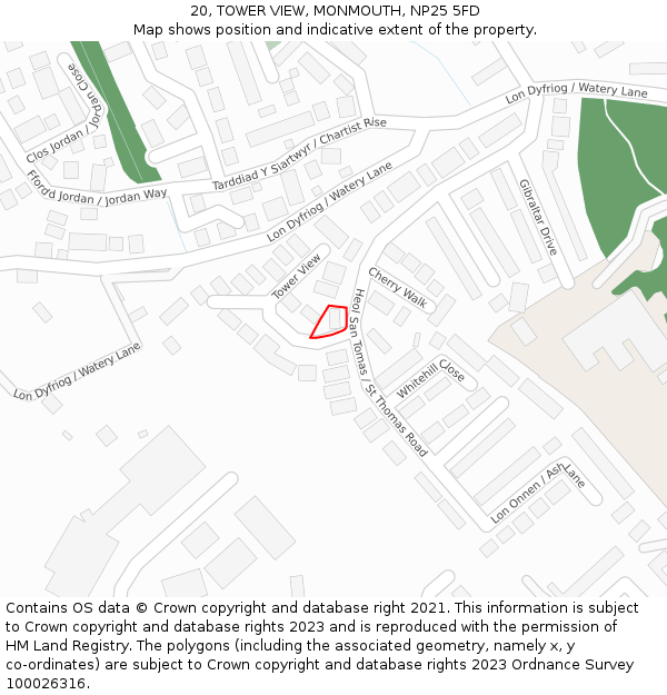 20, TOWER VIEW, MONMOUTH, NP25 5FD: Location map and indicative extent of plot