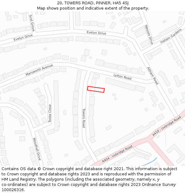 20, TOWERS ROAD, PINNER, HA5 4SJ: Location map and indicative extent of plot