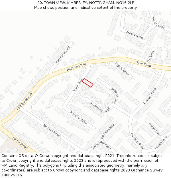 20, TOWN VIEW, KIMBERLEY, NOTTINGHAM, NG16 2LE: Location map and indicative extent of plot