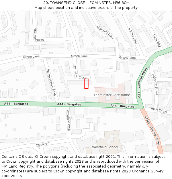 20, TOWNSEND CLOSE, LEOMINSTER, HR6 8QH: Location map and indicative extent of plot