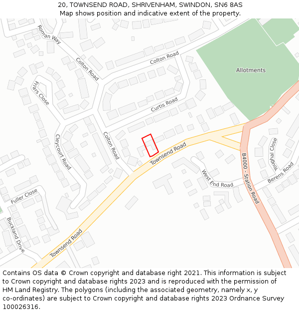 20, TOWNSEND ROAD, SHRIVENHAM, SWINDON, SN6 8AS: Location map and indicative extent of plot