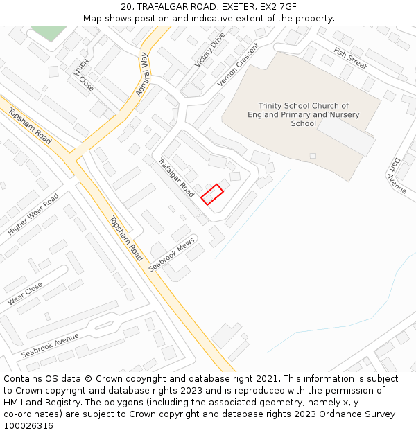 20, TRAFALGAR ROAD, EXETER, EX2 7GF: Location map and indicative extent of plot