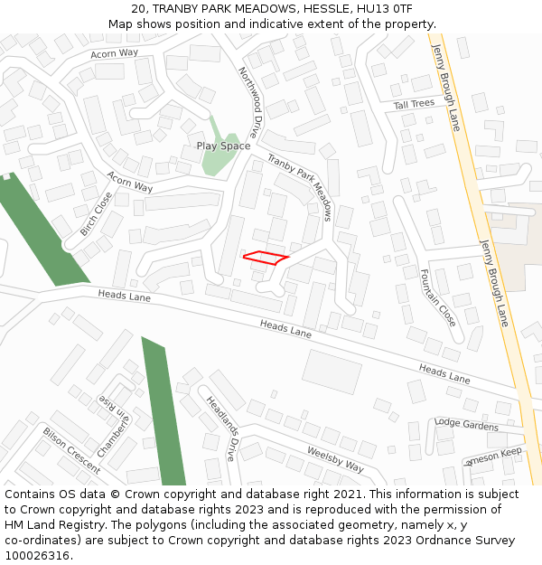 20, TRANBY PARK MEADOWS, HESSLE, HU13 0TF: Location map and indicative extent of plot