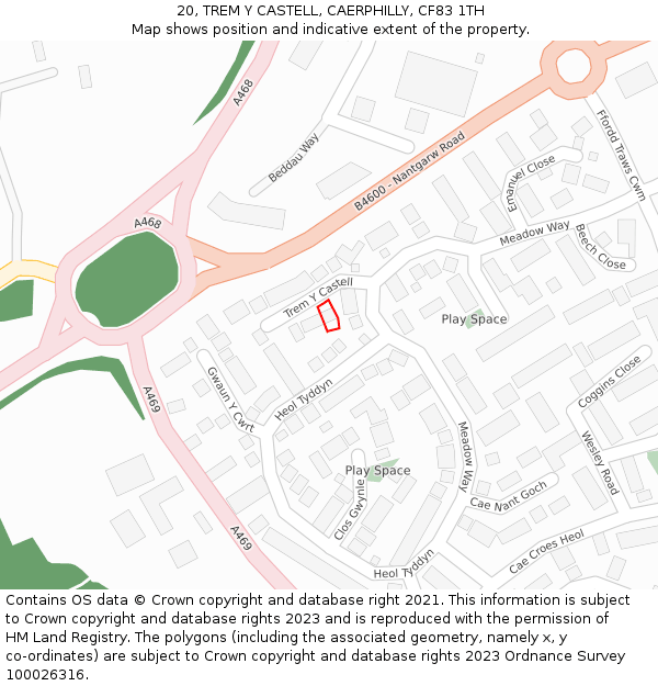 20, TREM Y CASTELL, CAERPHILLY, CF83 1TH: Location map and indicative extent of plot