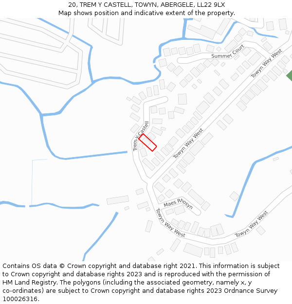 20, TREM Y CASTELL, TOWYN, ABERGELE, LL22 9LX: Location map and indicative extent of plot