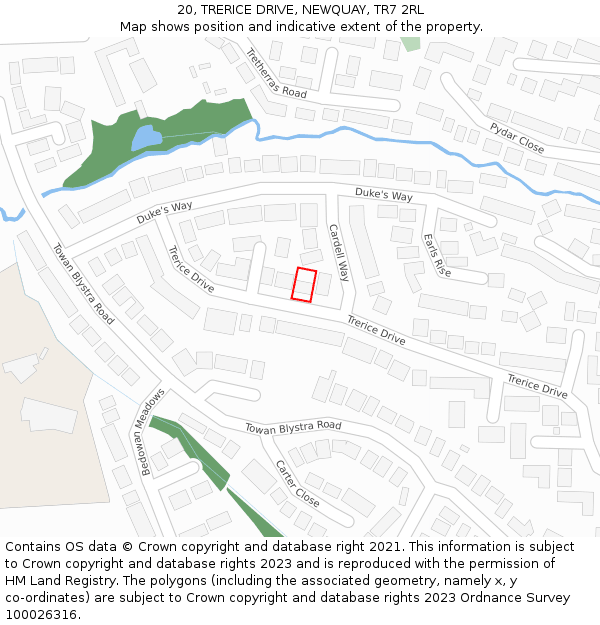 20, TRERICE DRIVE, NEWQUAY, TR7 2RL: Location map and indicative extent of plot