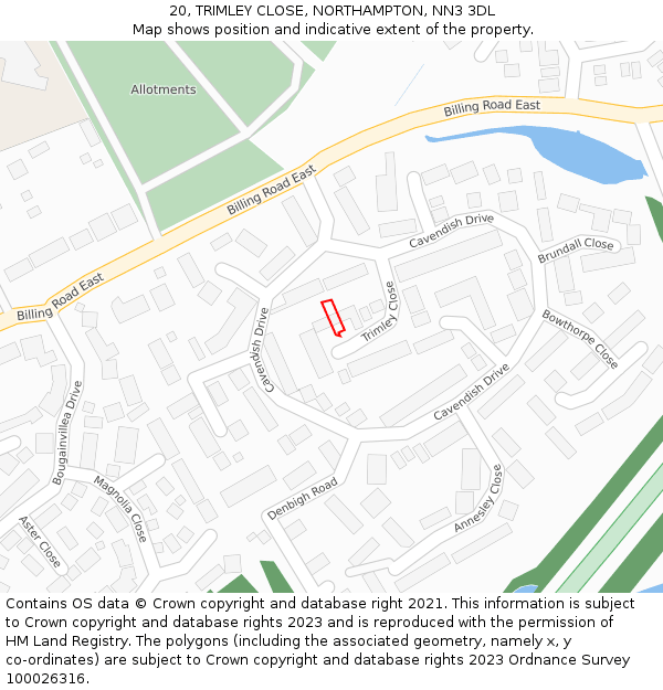 20, TRIMLEY CLOSE, NORTHAMPTON, NN3 3DL: Location map and indicative extent of plot
