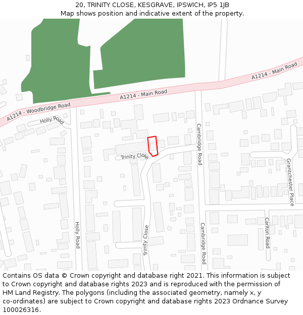 20, TRINITY CLOSE, KESGRAVE, IPSWICH, IP5 1JB: Location map and indicative extent of plot