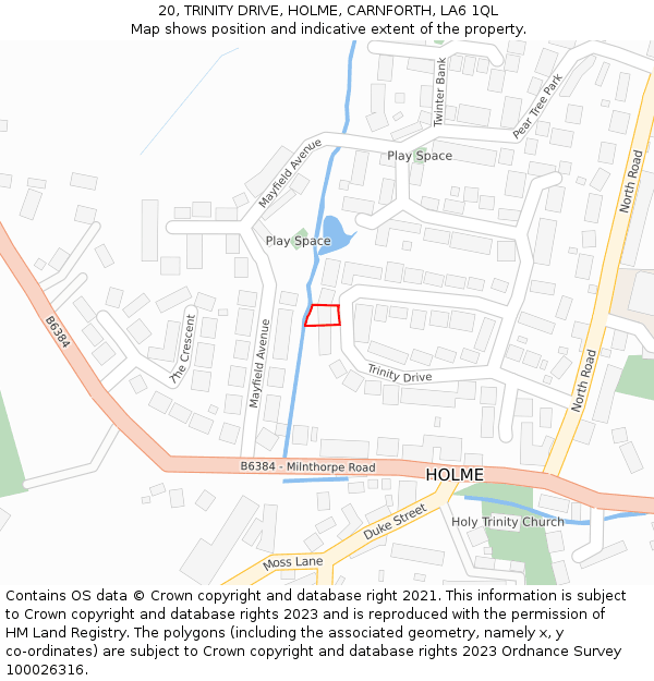 20, TRINITY DRIVE, HOLME, CARNFORTH, LA6 1QL: Location map and indicative extent of plot