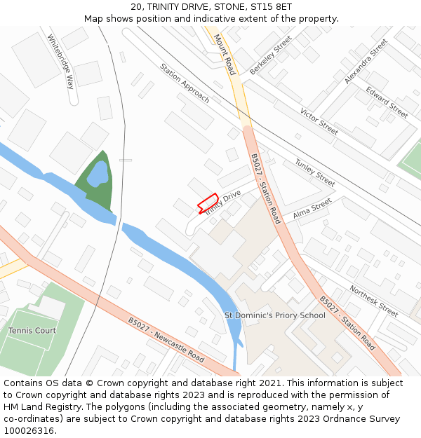 20, TRINITY DRIVE, STONE, ST15 8ET: Location map and indicative extent of plot