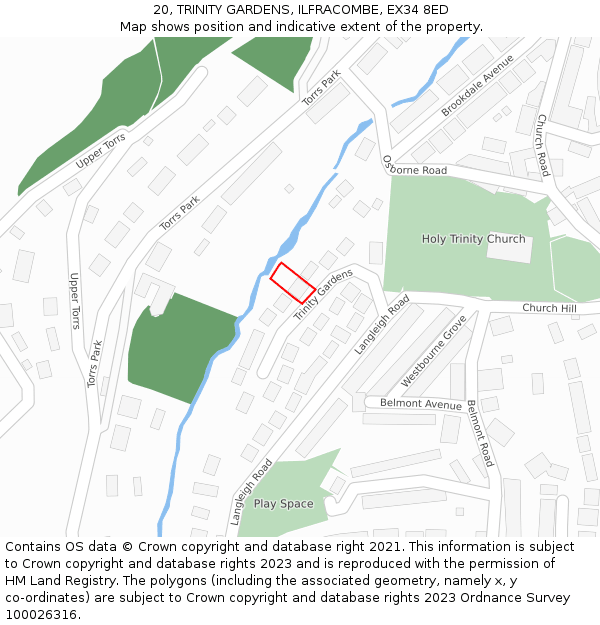 20, TRINITY GARDENS, ILFRACOMBE, EX34 8ED: Location map and indicative extent of plot