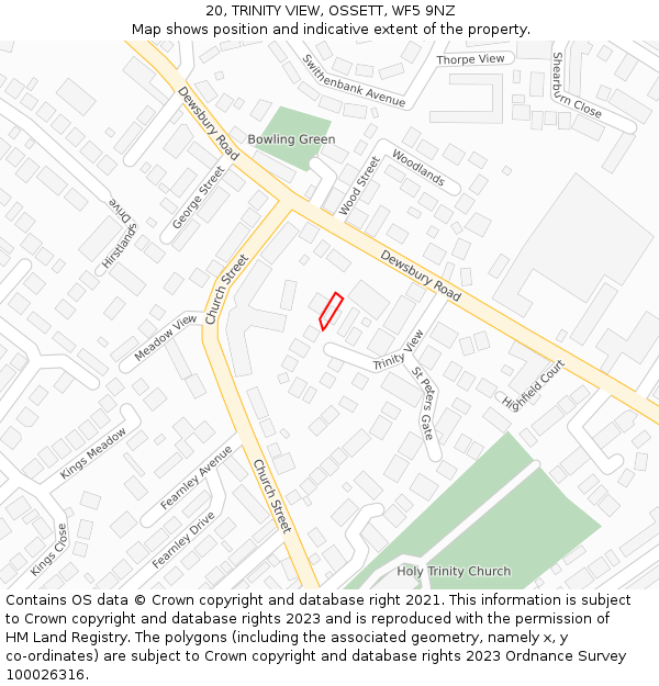 20, TRINITY VIEW, OSSETT, WF5 9NZ: Location map and indicative extent of plot