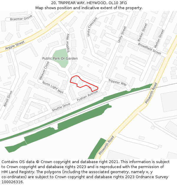 20, TRIPPEAR WAY, HEYWOOD, OL10 3FG: Location map and indicative extent of plot