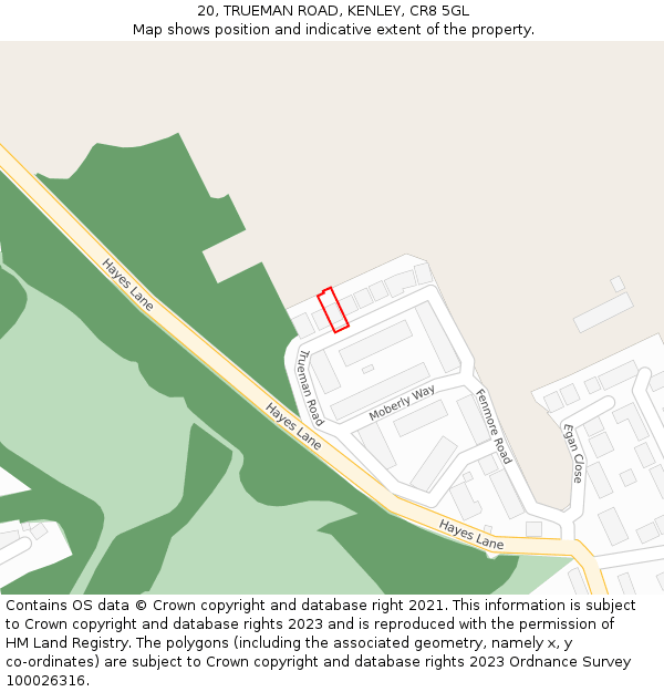 20, TRUEMAN ROAD, KENLEY, CR8 5GL: Location map and indicative extent of plot