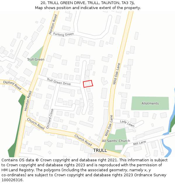 20, TRULL GREEN DRIVE, TRULL, TAUNTON, TA3 7JL: Location map and indicative extent of plot