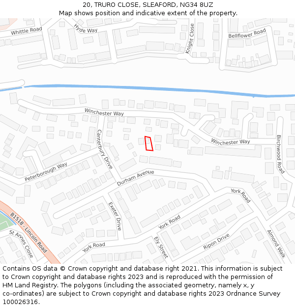 20, TRURO CLOSE, SLEAFORD, NG34 8UZ: Location map and indicative extent of plot