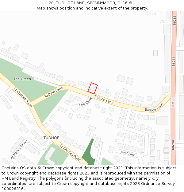 20, TUDHOE LANE, SPENNYMOOR, DL16 6LL: Location map and indicative extent of plot