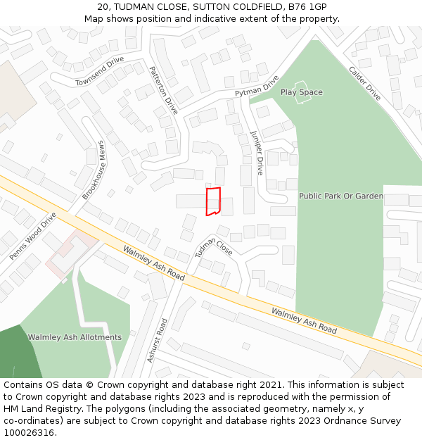 20, TUDMAN CLOSE, SUTTON COLDFIELD, B76 1GP: Location map and indicative extent of plot