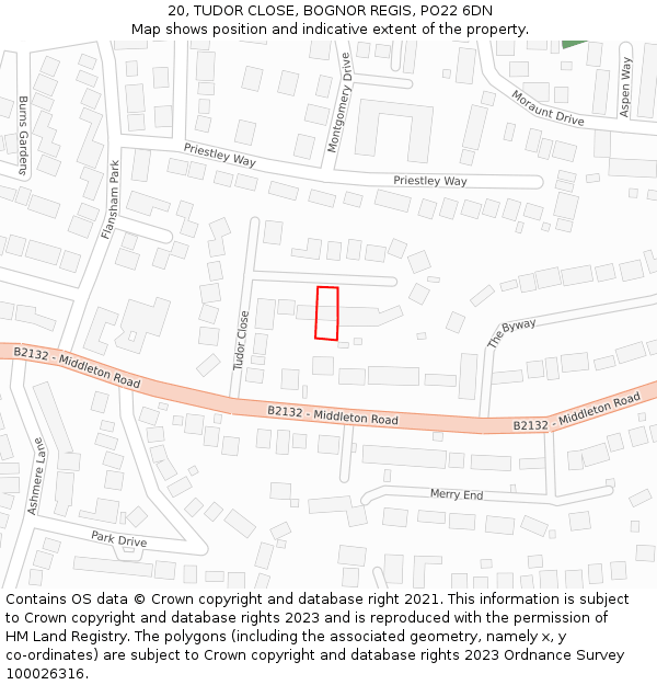 20, TUDOR CLOSE, BOGNOR REGIS, PO22 6DN: Location map and indicative extent of plot