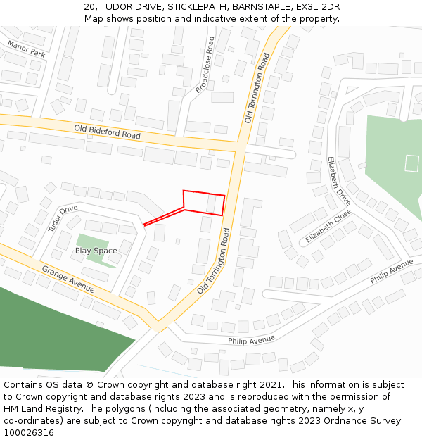 20, TUDOR DRIVE, STICKLEPATH, BARNSTAPLE, EX31 2DR: Location map and indicative extent of plot