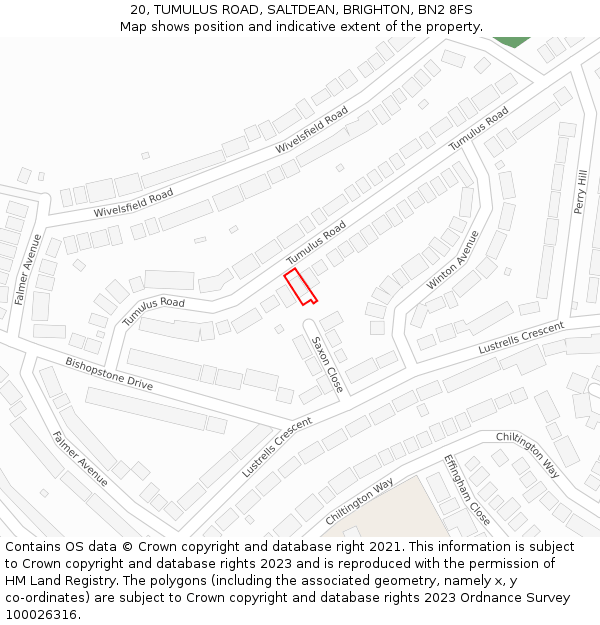 20, TUMULUS ROAD, SALTDEAN, BRIGHTON, BN2 8FS: Location map and indicative extent of plot