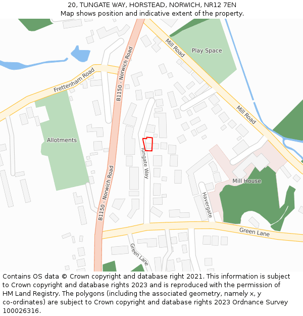 20, TUNGATE WAY, HORSTEAD, NORWICH, NR12 7EN: Location map and indicative extent of plot