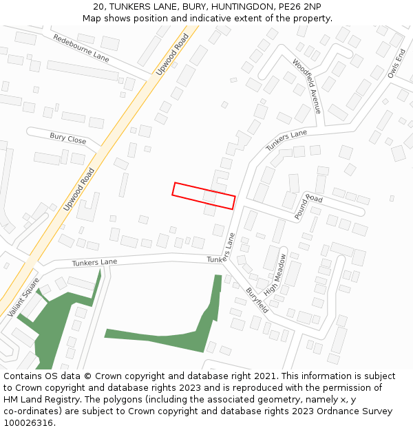 20, TUNKERS LANE, BURY, HUNTINGDON, PE26 2NP: Location map and indicative extent of plot