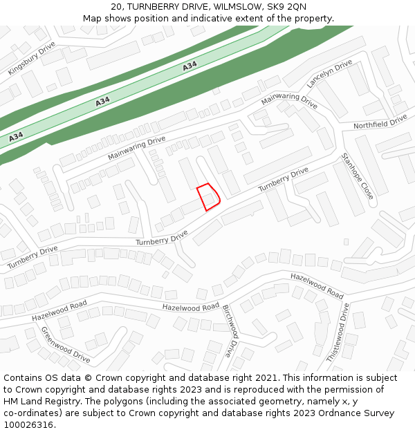 20, TURNBERRY DRIVE, WILMSLOW, SK9 2QN: Location map and indicative extent of plot