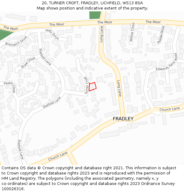 20, TURNER CROFT, FRADLEY, LICHFIELD, WS13 8SA: Location map and indicative extent of plot