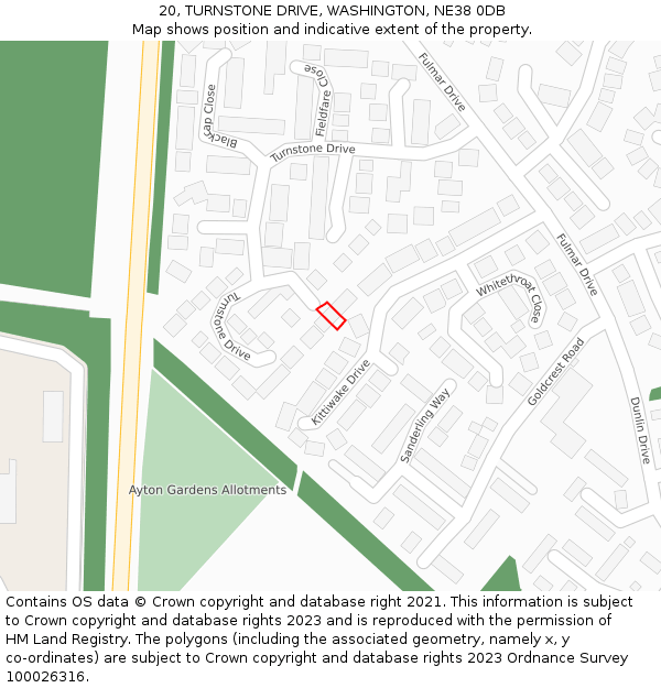 20, TURNSTONE DRIVE, WASHINGTON, NE38 0DB: Location map and indicative extent of plot